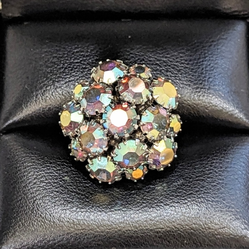 Vintage Aurora Crystal Cluster Adjustable Ring